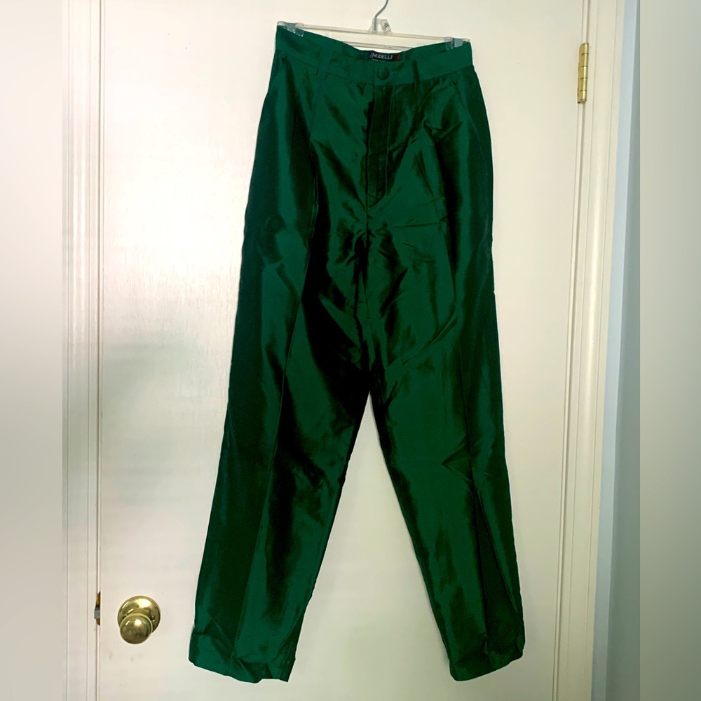Vintage emerald green silk pants